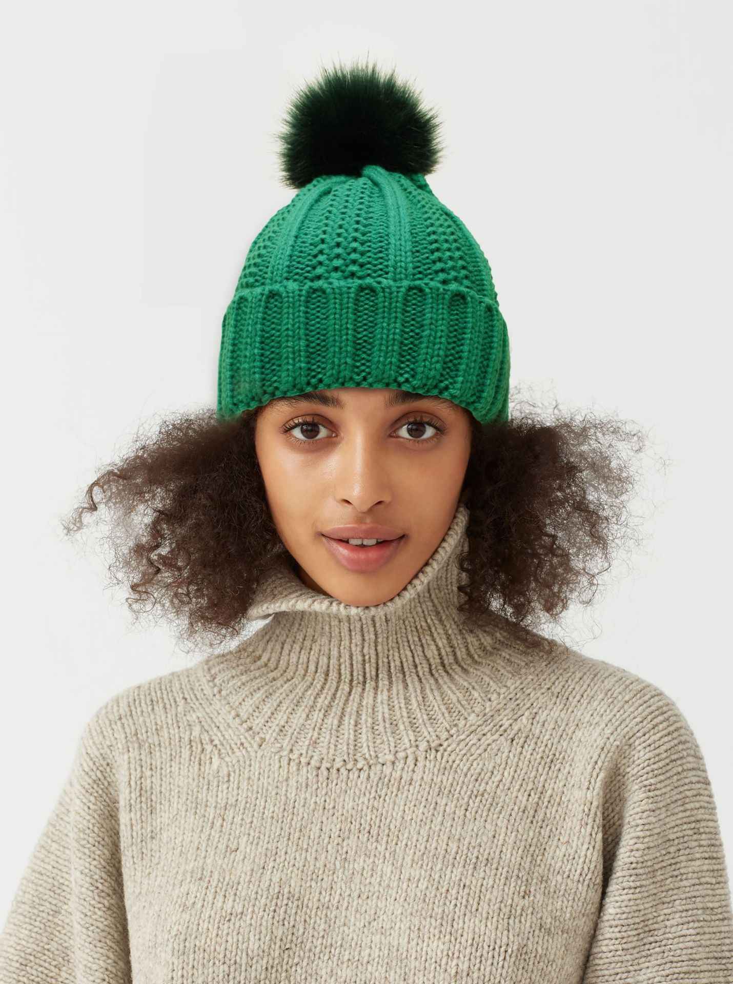 Winter Knitted Hats Fashion Stretchy Lined Skull Hats For Women Faux Fur Pom Pom Hat Keep Warming Beanie Hat