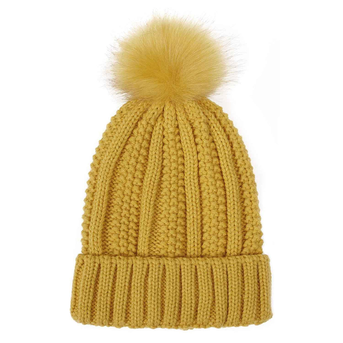 Winter Knitted Hats Fashion Stretchy Lined Skull Hats For Women Faux Fur Pom Pom Hat Keep Warming Beanie Hat